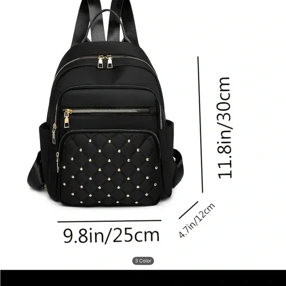 New, Taupe Nylon Quilted Backpack with beading. - Picture 4 of 5